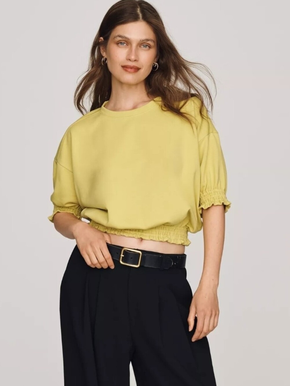 Maeve Short Sleeve Bubble Sweatshirt In Chartreuse Sz Medium Cropped Oversized